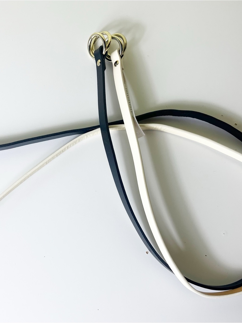 Ann Taylor Skinny Leather Belts Double Ring Black White XS